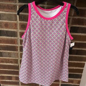 Women’s Lands End Swim Tank, Size Large (14-16), Pink/Orange